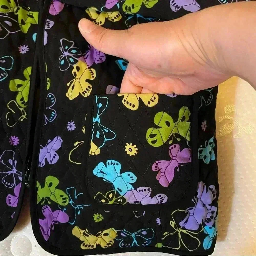 VGT Y2K REQUIREMENTS Women's Black Quilted Embroidered Butterfly Jacket Coat XL - Picture 9 of 14